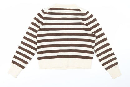 Marks and Spencer Womens Brown Stripe Cardigan L Knit Jumper