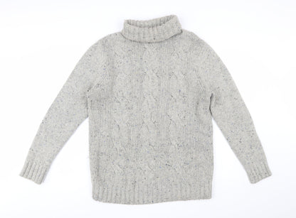 John Partridge Women's Grey Wool Cable-Knit Roll Neck Jumper L