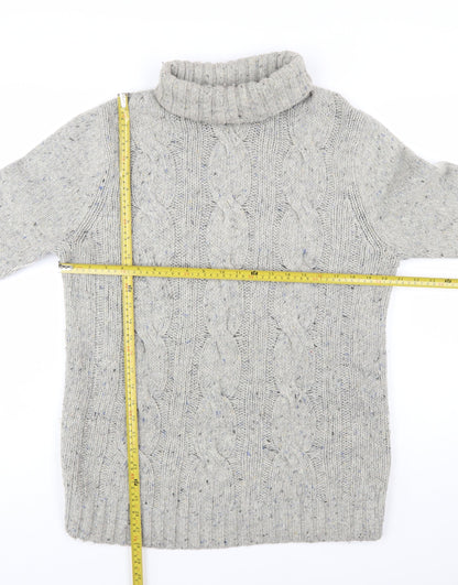 John Partridge Women's Grey Wool Cable-Knit Roll Neck Jumper L