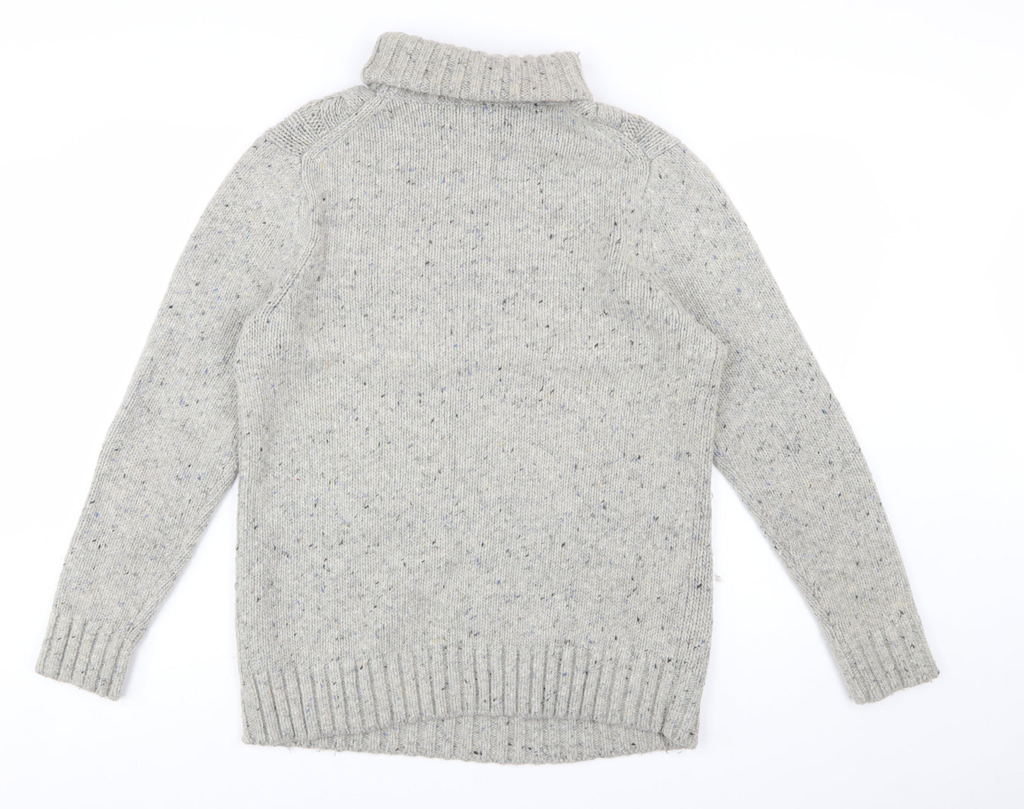 John Partridge Women's Grey Wool Cable-Knit Roll Neck Jumper L