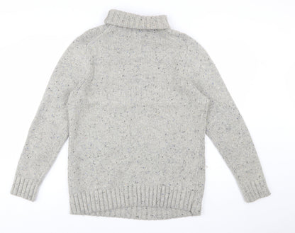 John Partridge Women's Grey Wool Cable-Knit Roll Neck Jumper L