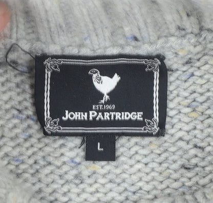 John Partridge Women's Grey Wool Cable-Knit Roll Neck Jumper L