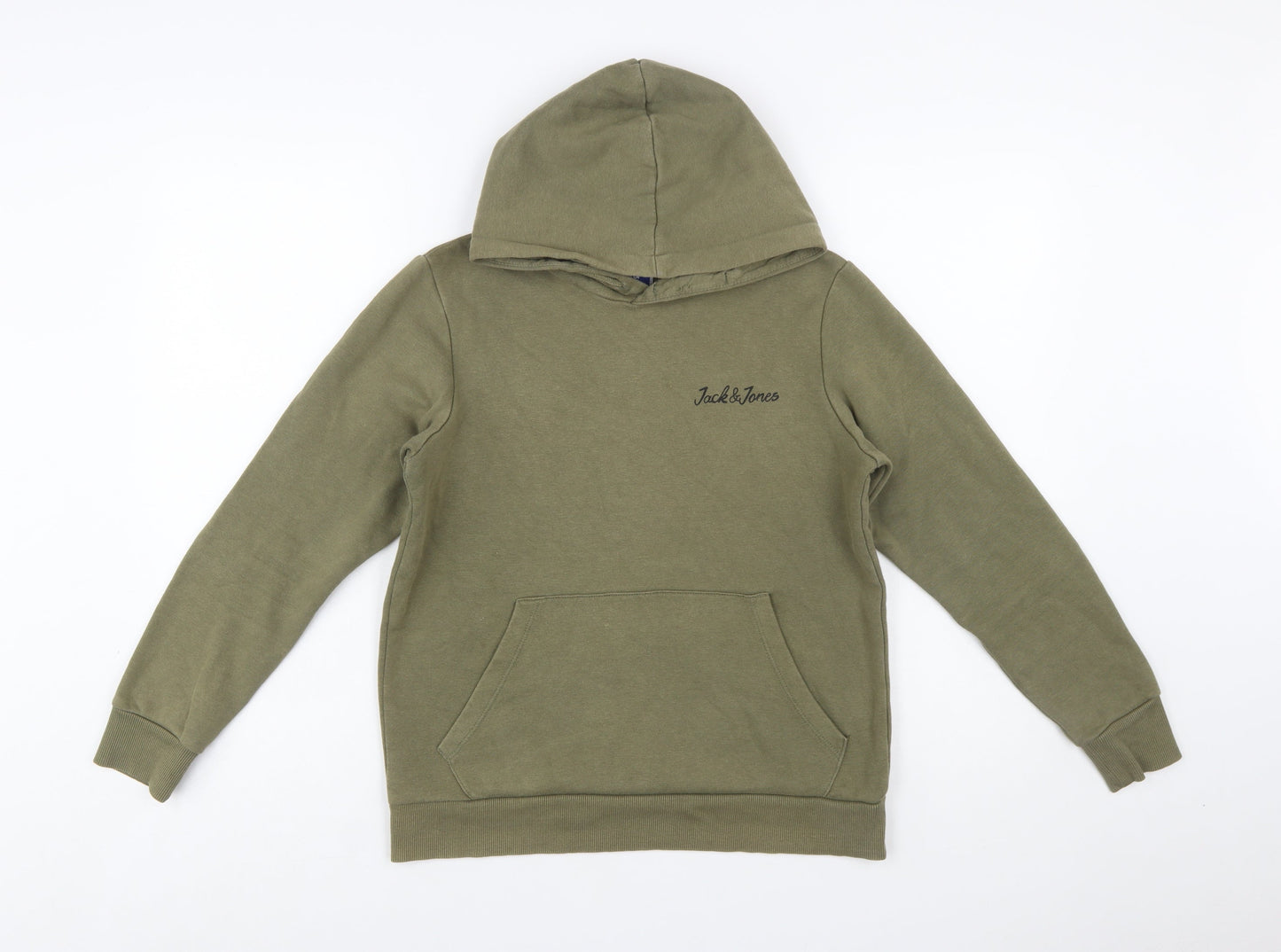 Jack & Jones Boys Green Pullover Hoodie Size 164 Cotton Blend Casual