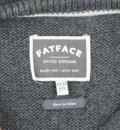 FatFace Boys Grey Dinosaur Jumper 12-13 Years Cotton Blend Crew Neck