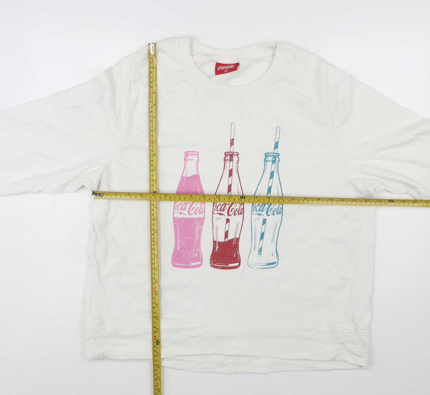 Tu Coca-Cola Women White Cotton Pullover Sweatshirt Size 20