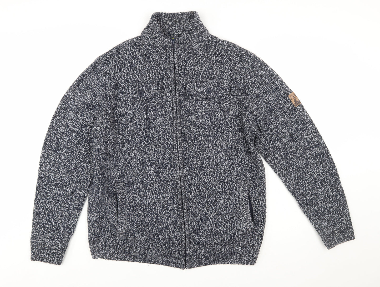 Atlas For Men Blue Chunky Full Zip Wool Blend Men's Jumper Size L