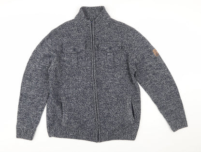 Atlas For Men Blue Chunky Full Zip Wool Blend Men's Jumper Size L