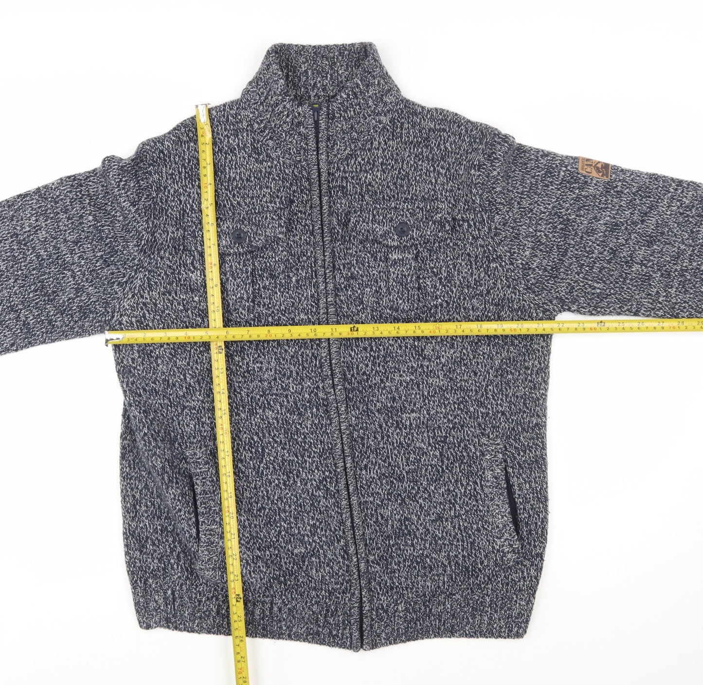 Atlas For Men Blue Chunky Full Zip Wool Blend Men's Jumper Size L