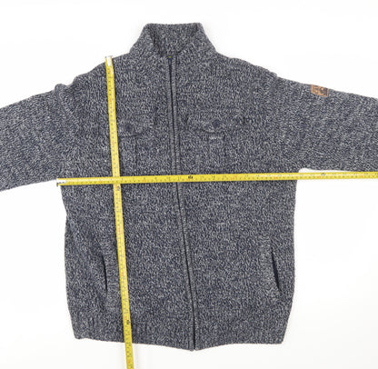 Atlas For Men Blue Chunky Full Zip Wool Blend Men's Jumper Size L
