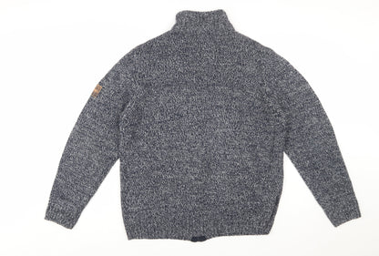 Atlas For Men Blue Chunky Full Zip Wool Blend Men's Jumper Size L