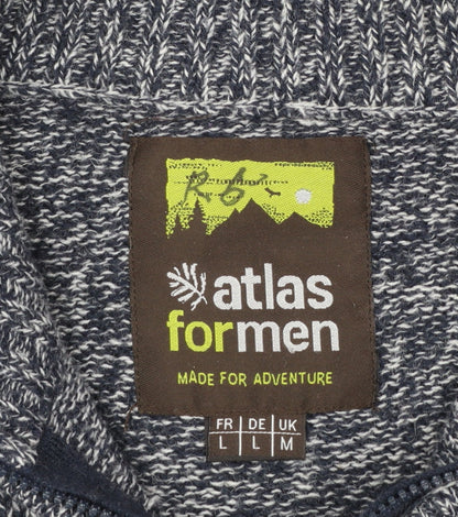 Atlas For Men Blue Chunky Full Zip Wool Blend Men's Jumper Size L