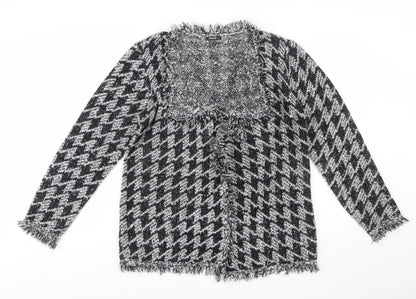 Roman Women’s Black & Grey Houndstooth Knit Long Sleeve Cardigan Size 14