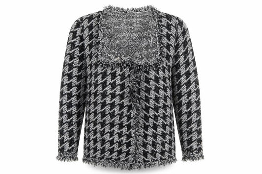 Roman Women’s Black & Grey Houndstooth Knit Long Sleeve Cardigan Size 14