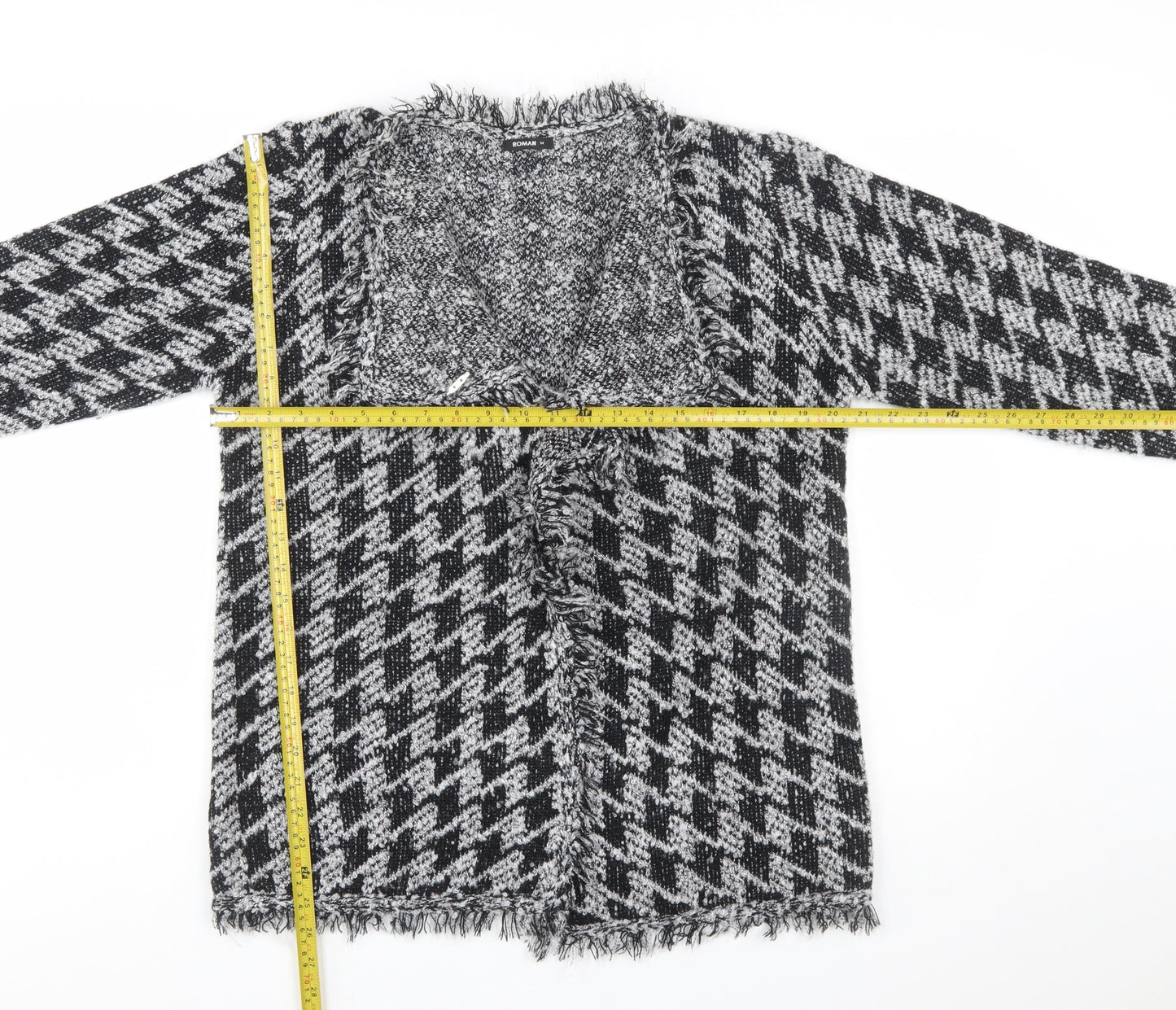 Roman Women’s Black & Grey Houndstooth Knit Long Sleeve Cardigan Size 14
