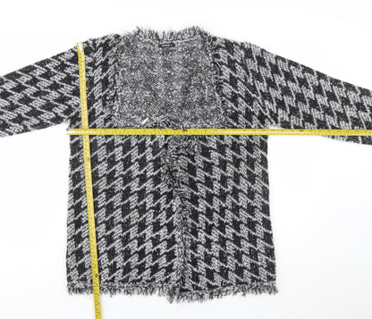 Roman Women’s Black & Grey Houndstooth Knit Long Sleeve Cardigan Size 14