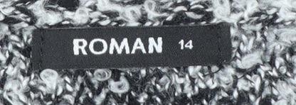 Roman Women’s Black & Grey Houndstooth Knit Long Sleeve Cardigan Size 14