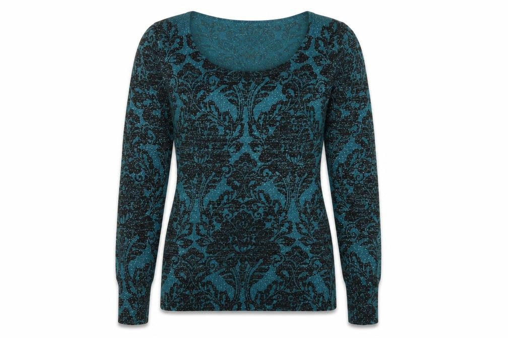 M&Co Women’s Blue Floral Glitter Knit Jumper Size 10 Slim Fit
