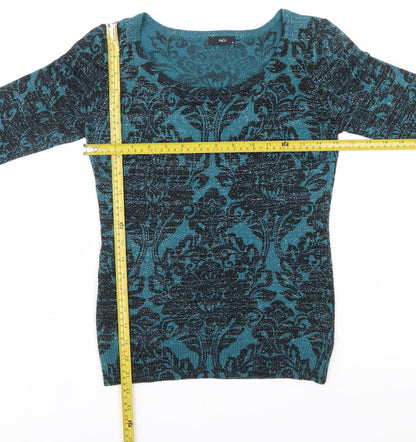M&Co Women’s Blue Floral Glitter Knit Jumper Size 10 Slim Fit