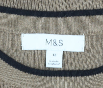 Marks and Spencer Womens Beige Crew Neck Button Cuff Jumper Size 12