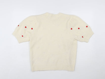 Tu Women Ivory Heart Puff Sleeve Knit Jumper Size 12