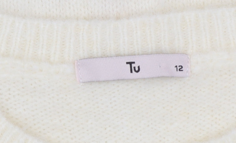Tu Women Ivory Heart Puff Sleeve Knit Jumper Size 12
