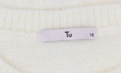 Tu Women Ivory Heart Puff Sleeve Knit Jumper Size 12