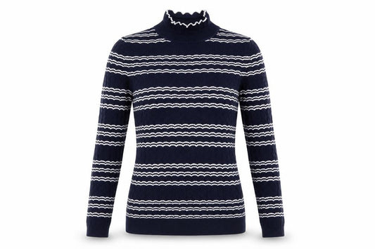 Miss Selfridge Women Blue Striped Mock Neck Slim Fit Jumper Size 8