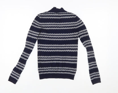 Miss Selfridge Women Blue Striped Mock Neck Slim Fit Jumper Size 8