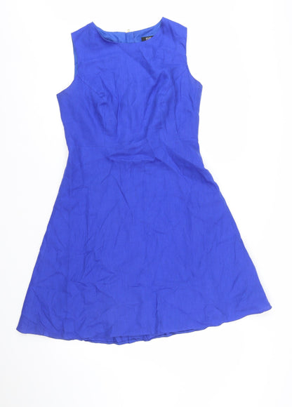 F&F Women's Blue Linen A-Line Sleeveless Knee Length Dress Size 12