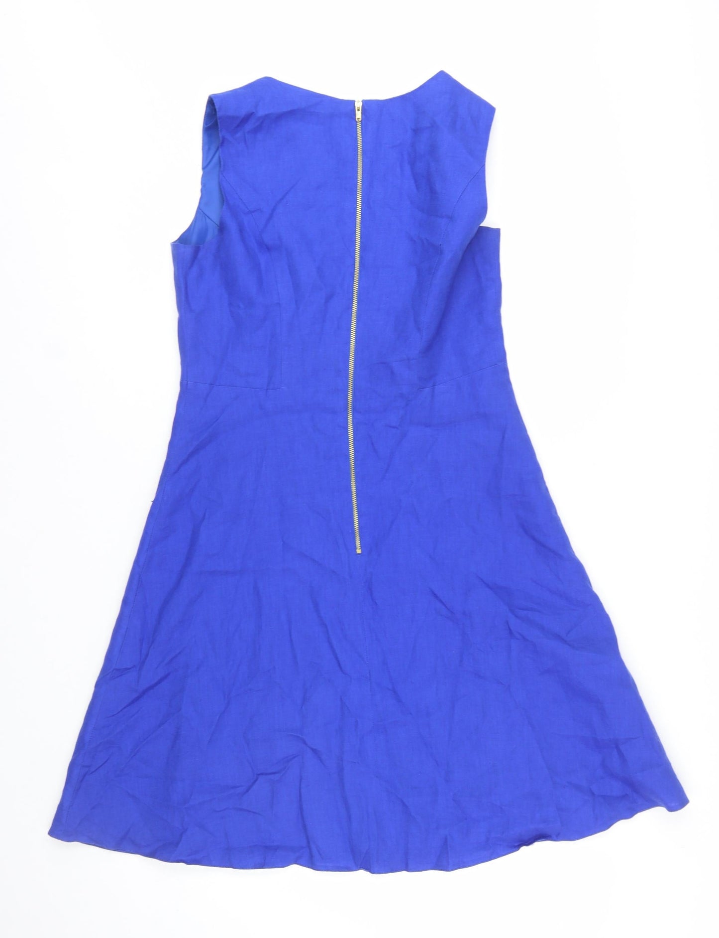 F&F Women's Blue Linen A-Line Sleeveless Knee Length Dress Size 12