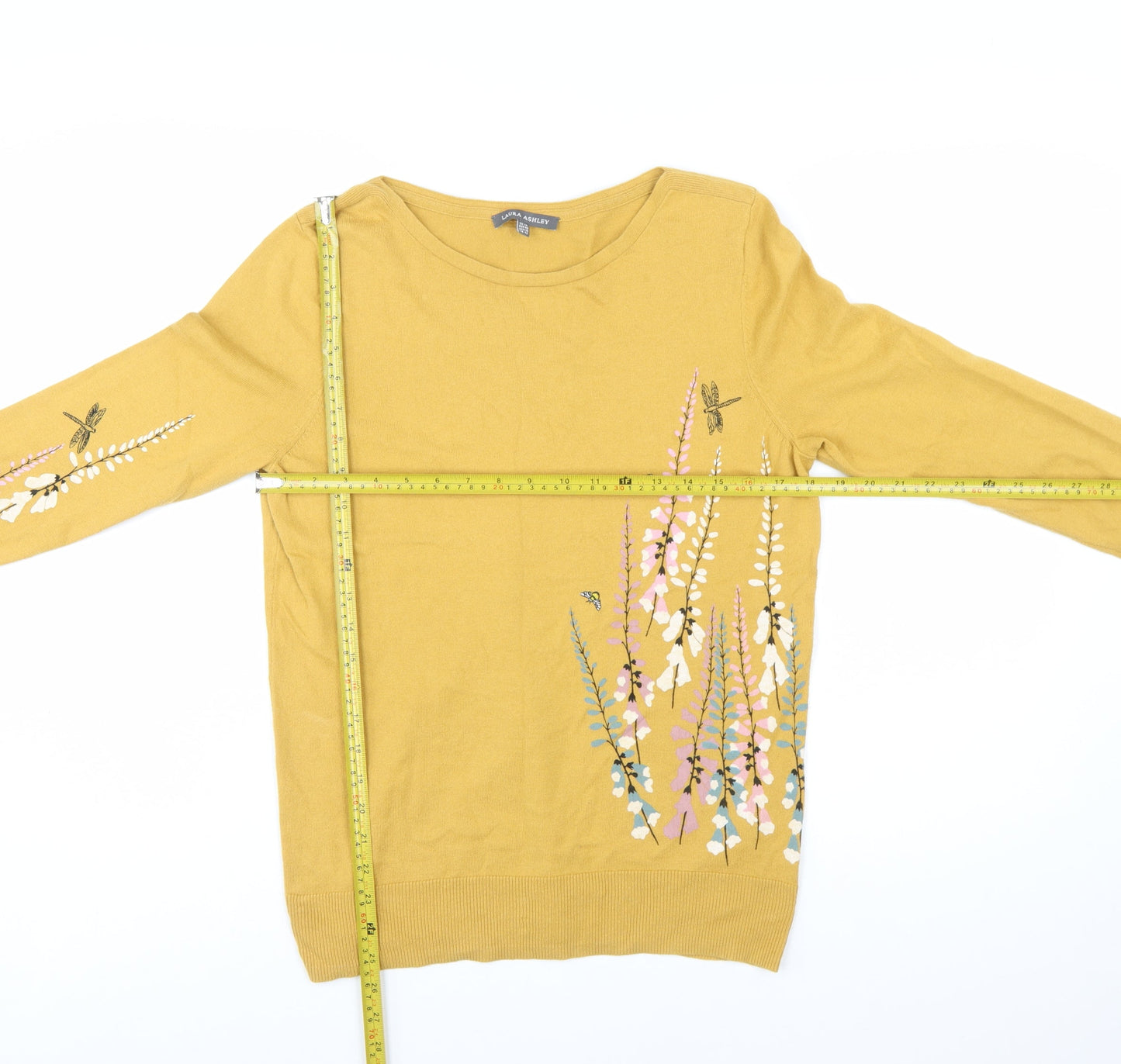 Laura Ashley Women's Yellow Floral Embroidered Cotton Jumper Size 14