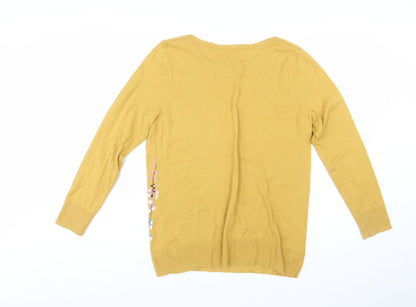 Laura Ashley Women's Yellow Floral Embroidered Cotton Jumper Size 14