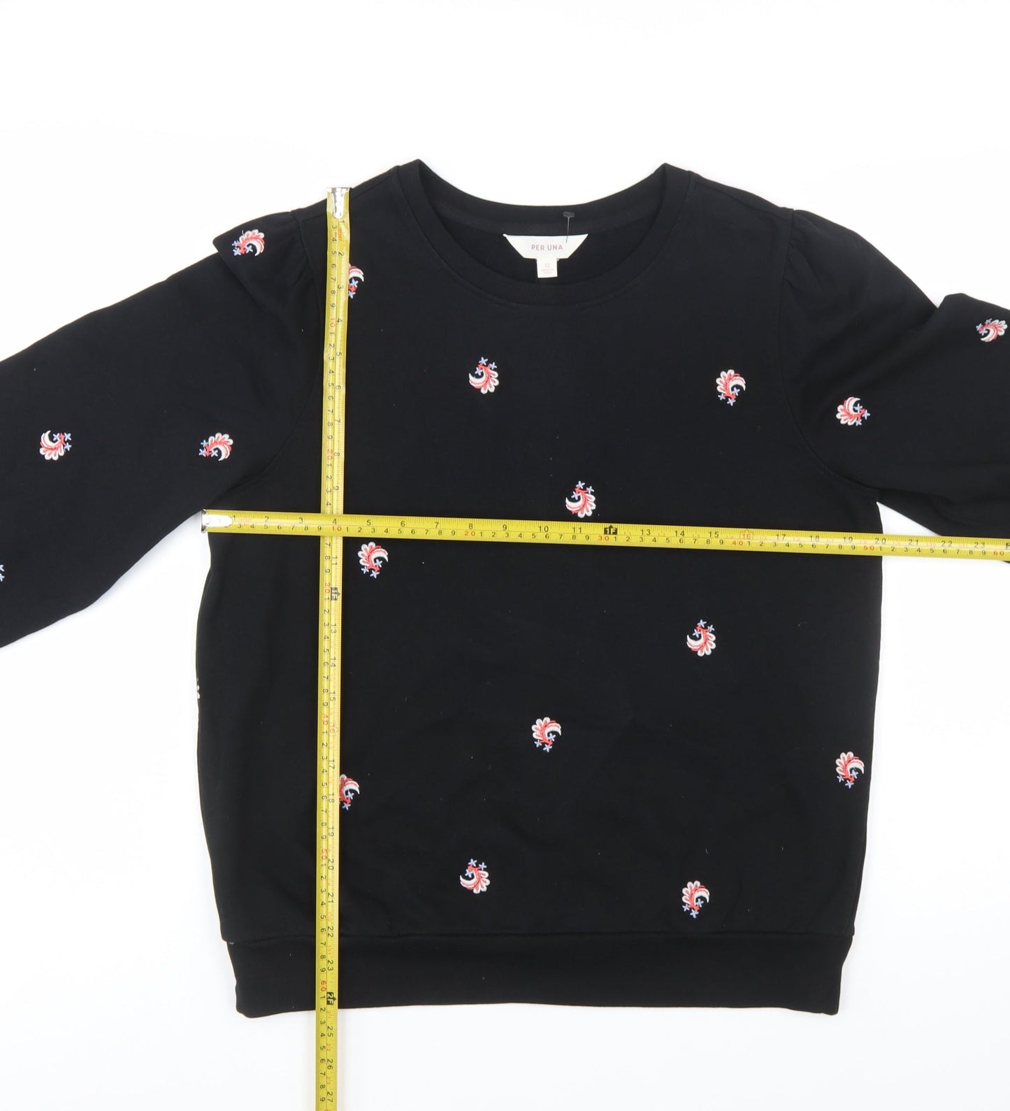 Marks and Spencer Per Una Womens Black Embroidered Cotton Sweatshirt Size 12