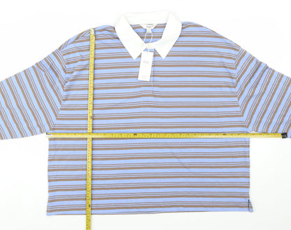 Marks and Spencer Women Blue Striped Long Sleeve Cotton Polo Shirt Size 22