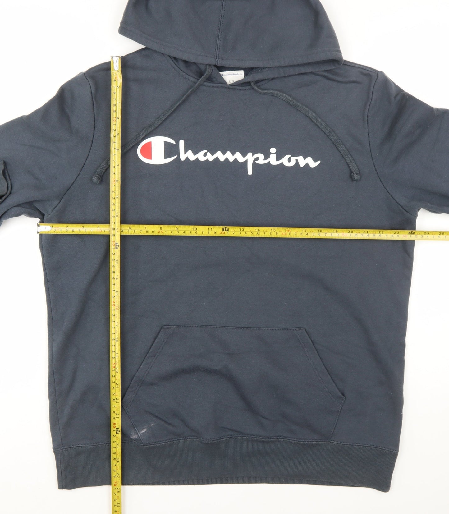 Champion Men's Black Large Pullover Hoodie with Logo Print