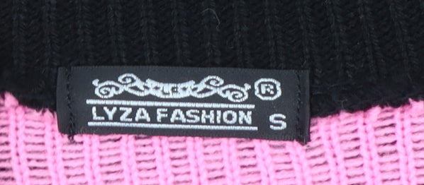 Lyza Fashion Women's Black Pink Smiley Pullover Jumper Size S