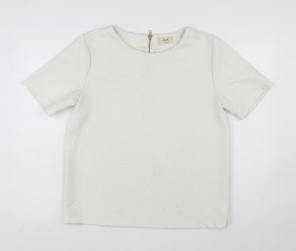 Hush Women Ivory Textured Zip Back Short Sleeve Blouse Size 14