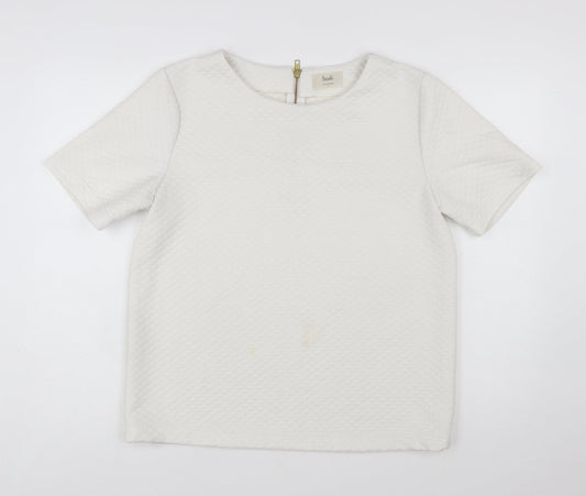 Hush Women Ivory Textured Zip Back Short Sleeve Blouse Size 14