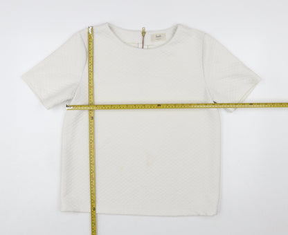 Hush Women Ivory Textured Zip Back Short Sleeve Blouse Size 14