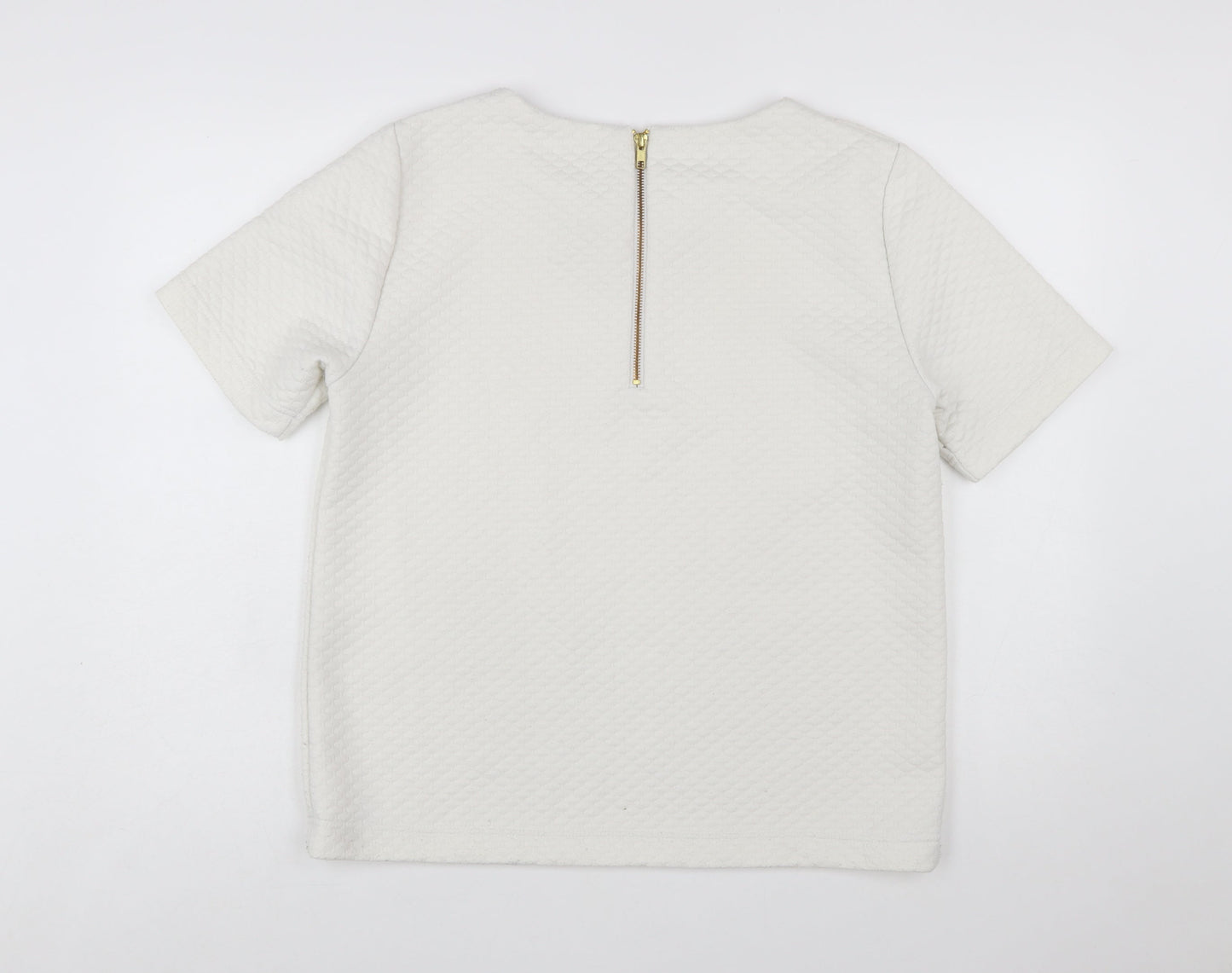Hush Women Ivory Textured Zip Back Short Sleeve Blouse Size 14