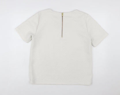 Hush Women Ivory Textured Zip Back Short Sleeve Blouse Size 14