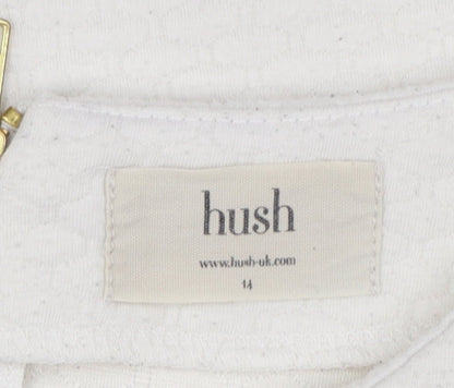 Hush Women Ivory Textured Zip Back Short Sleeve Blouse Size 14