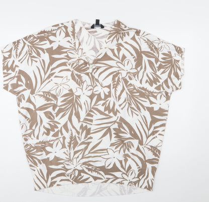 Brenda Edwards Women’s Beige Floral Tunic Blouse L Relaxed Fit