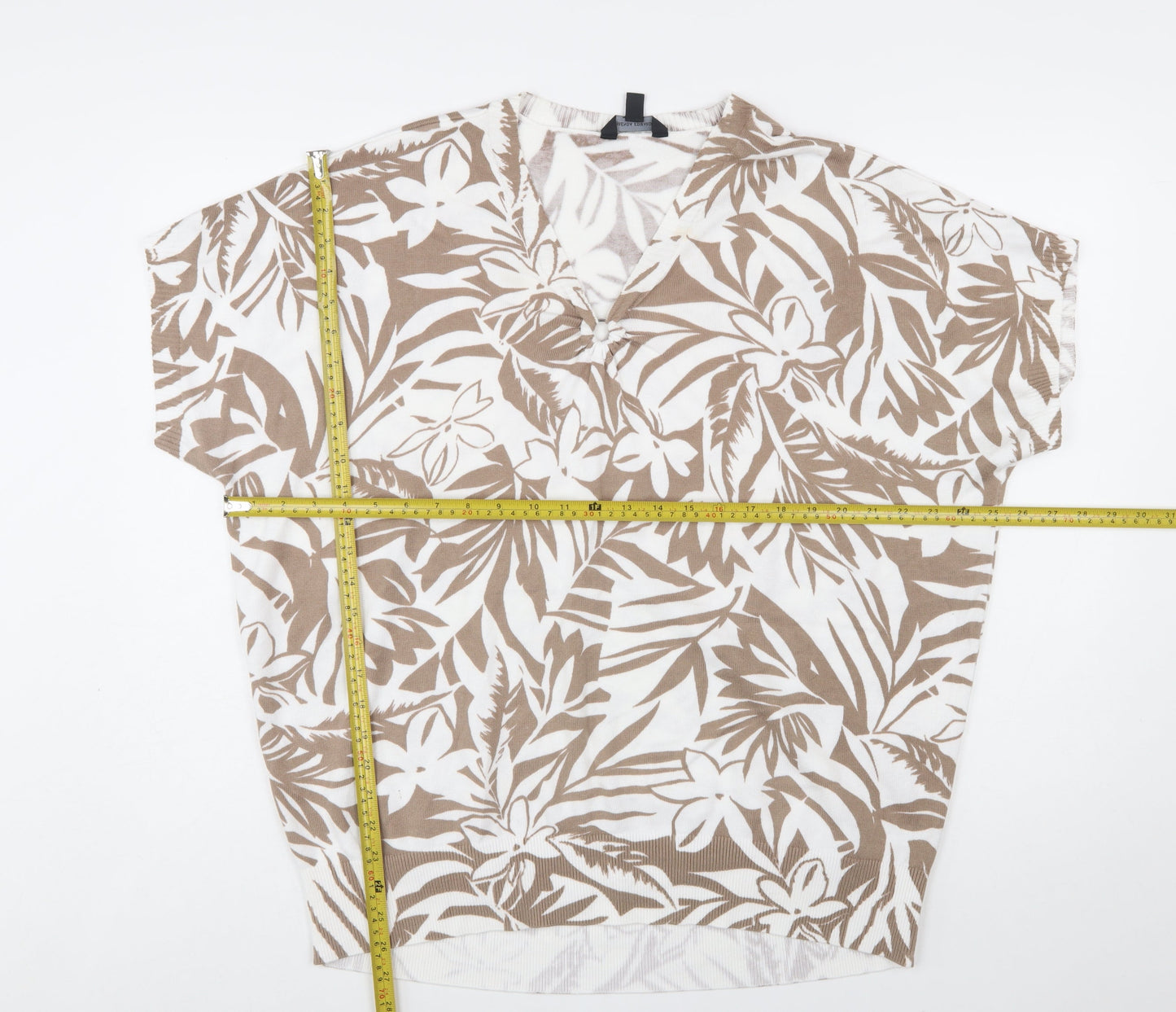 Brenda Edwards Women’s Beige Floral Tunic Blouse L Relaxed Fit