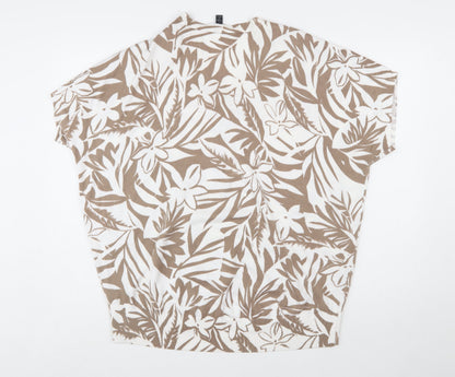 Brenda Edwards Women’s Beige Floral Tunic Blouse L Relaxed Fit