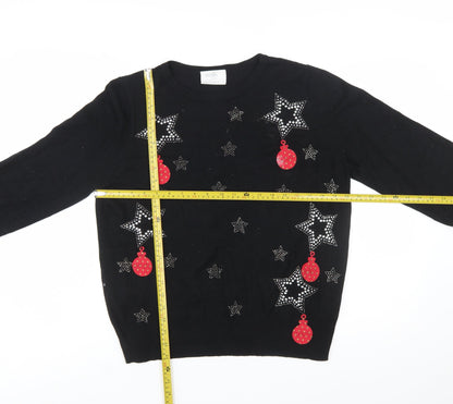 Wallis Women’s Petite Black Rhinestone Christmas Jumper M