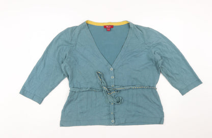 Monsoon Women Blue Cotton Blend Cardigan Size 20 V-Neck