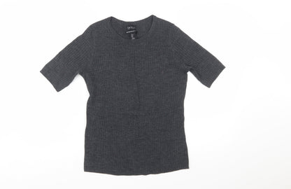 Nicole Miller Women's Grey Merino Wool Ribbed Short Sleeve Jumper M