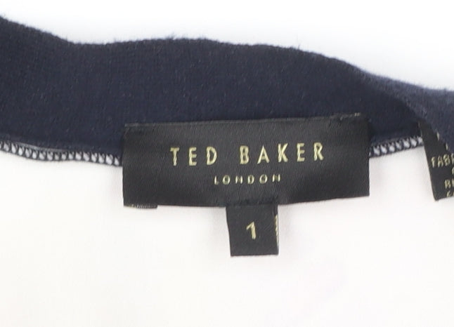 Ted Baker Womens Navy Floral Back Open Cardigan Size S Cotton Silk Blend