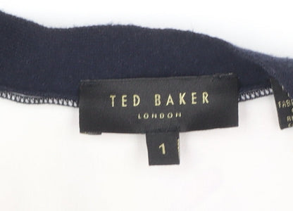 Ted Baker Womens Navy Floral Back Open Cardigan Size S Cotton Silk Blend